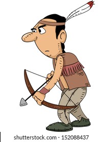 Illustration of a Native American Man Holding a Bow and Arrow