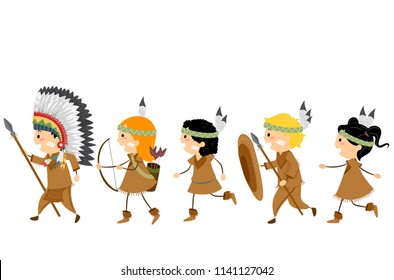 Illustration Native American Stickman Kids Holding Stock Vector ...