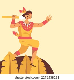 illustration of native american tribe hunting with spear,traditional and primitive way.isolated flat design
