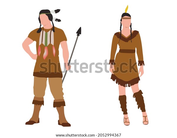 Illustration Native Indian American Man Women Stock Vector (Royalty ...