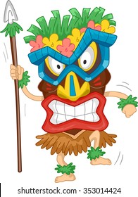 Illustration Of A Native Man Wearing A Tiki Mask