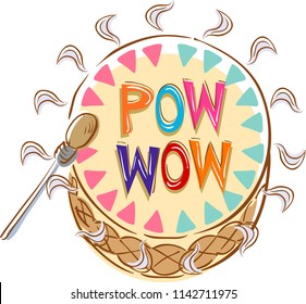 Illustration Of A Native Pow Wow Drum With Drumstick