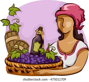 Illustration of a Native Woman Carrying a Basket of Grapes