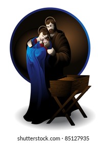 Illustration of the nativity scene, silhouetted against white background.