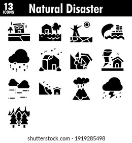 Illustration of Natural Disaster Icon Set in Glyph.