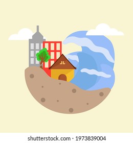 illustration of natural disaster, Tsunami vector with flat style