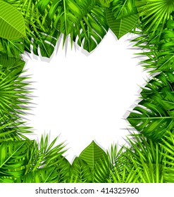 Illustration Natural Frame with Green Tropical Leaves, Summer Beautiful Background - Vector