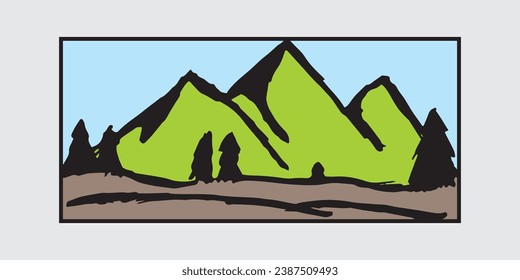 Illustration of a natural landscape painting with an abstract design