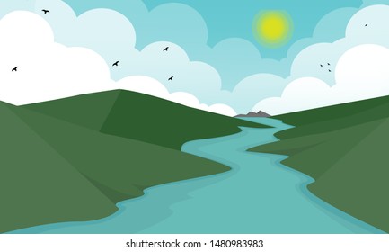 illustration of natural landscapes, rivers, mountains, natural backgrounds,dekstop wallper,wallpaper,vectorstock background