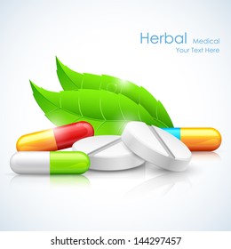 illustration of natural medicine with leaf showing herbal concept