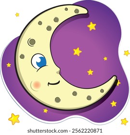 Illustration of a natural satellite of a waning moon orbiting a space star. Ideal for promotional and educational materials