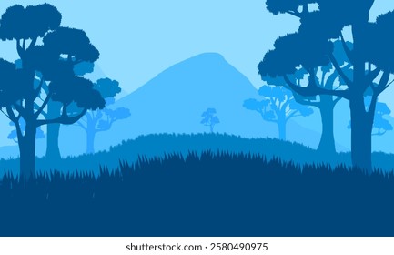 illustration of natural scenery of mountains and trees