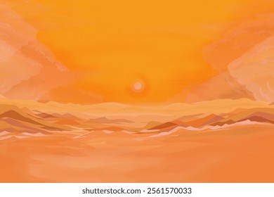 illustration of natural scenery of sunset in the desert