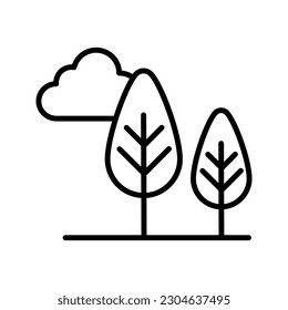 illustration of natural scenery, trees with cloud icon vector