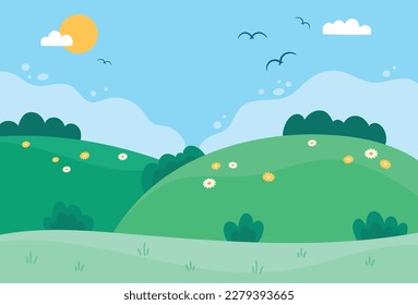 Ilustración del diseño vectorial de fondo de paisaje natural de primavera