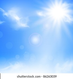 Illustration of the nature background with blue sky and sun