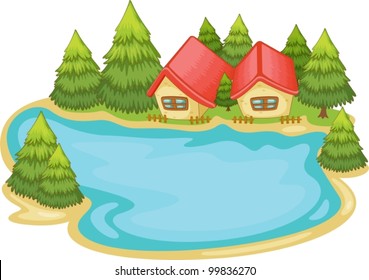 Illustration of nature cabins on white