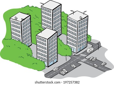 Illustration of nature covering urban area, bringing back nature to the city, isolated vector 