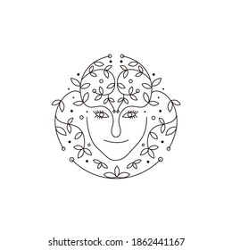 Illustration nature female line art logo design vector