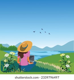 Illustration nature grass sky garden green