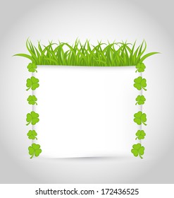 Illustration nature invitation with grass and shamrocks for St. Patrick's Day - vector