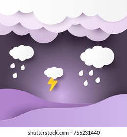 illustration of nature landscape with cloud design by paper art and craft style