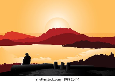 Illustration Nature landscape at Huai Nam Dung.(Sunset)