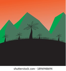 paisajes vectoriales de montaña y árboles