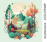 Illustration of Nature Mountain Forest Jungle Landscape Background in Flat Vector Color for Icon, Logo, Poster, Banner, Flayer