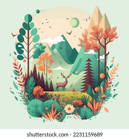 Illustration of Nature Mountain Forest Jungle Landscape Background in Flat Vector Color for Icon, Logo, Poster, Banner, Flayer - Shutterstock ID 2231159689