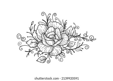 illustration nature patterns rose flowers leaves lines