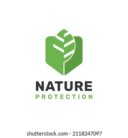 Illustration Nature protection logo vector with green leaf and shield icon