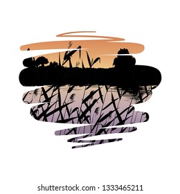 Illustration of nature, reeds, landscape