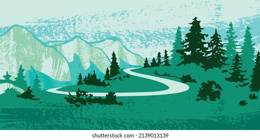 Illustration nature road in the mountains