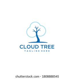 Illustration nature tree connect with cloud as leaf sign logo design