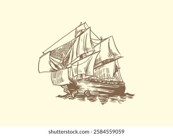Illustration of an Nautical Handdrawn Ship