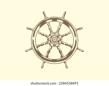 Illustration of an Nautical Handdrawn Ship Steer