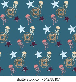 illustration of a nautical theme rope with jellyfish and starfish