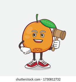 An illustration of Navel Orange cartoon mascot character as wise judge with hammer