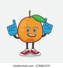 An illustration of Navel Orange cartoon mascot character holding two Foam finger