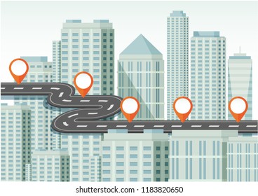 Illustration of navigation concept with many building