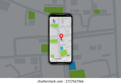 illustration of  Navigation gps maps application on smart mobile phone