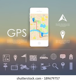 illustration of navigation icon set for GPS application