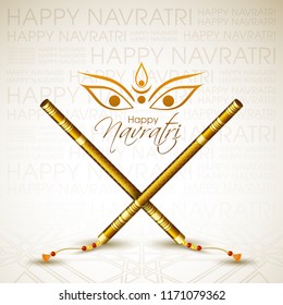 Illustration of Navratri with beautiful calligraphy and Dandiya.