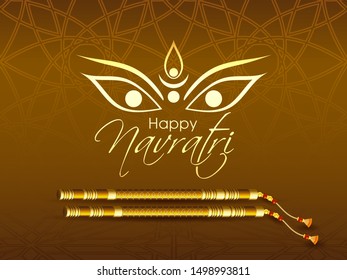 Illustration of Navratri with beautiful calligraphy and dandiya.