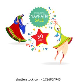 Illustration for  Navratri Discount Sale Offer Logo design, Sticker, Concept, Greeting Card Template, Icon, Poster, Unit, Label, Web. svg