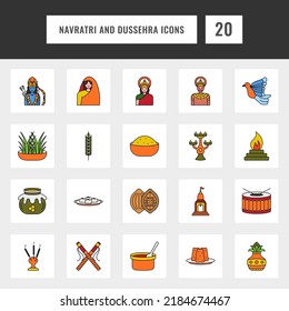 Illustration Of Navratri And Dussehra Icon Set In Flat Style.