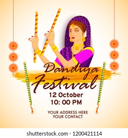 Illustration Of Navratri Garba Celebration poster Or Banner Template Design.