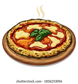 ilustración de la pizza napolitana en el tablero de madera