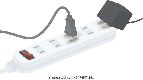 Illustration of a nearly disconnected and dangerous outlet plug and power strip